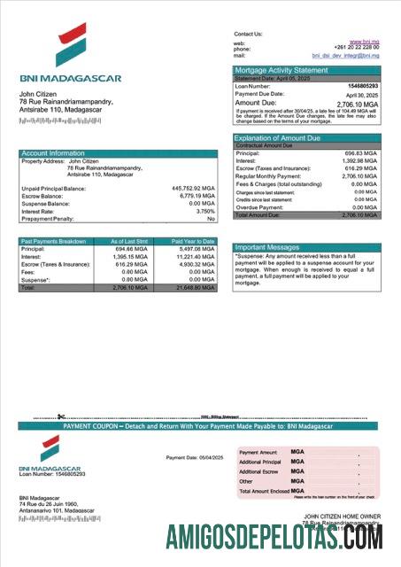 para download Modelo Word e PDF de declaração de hipoteca de Madagascar BNI Madagascar